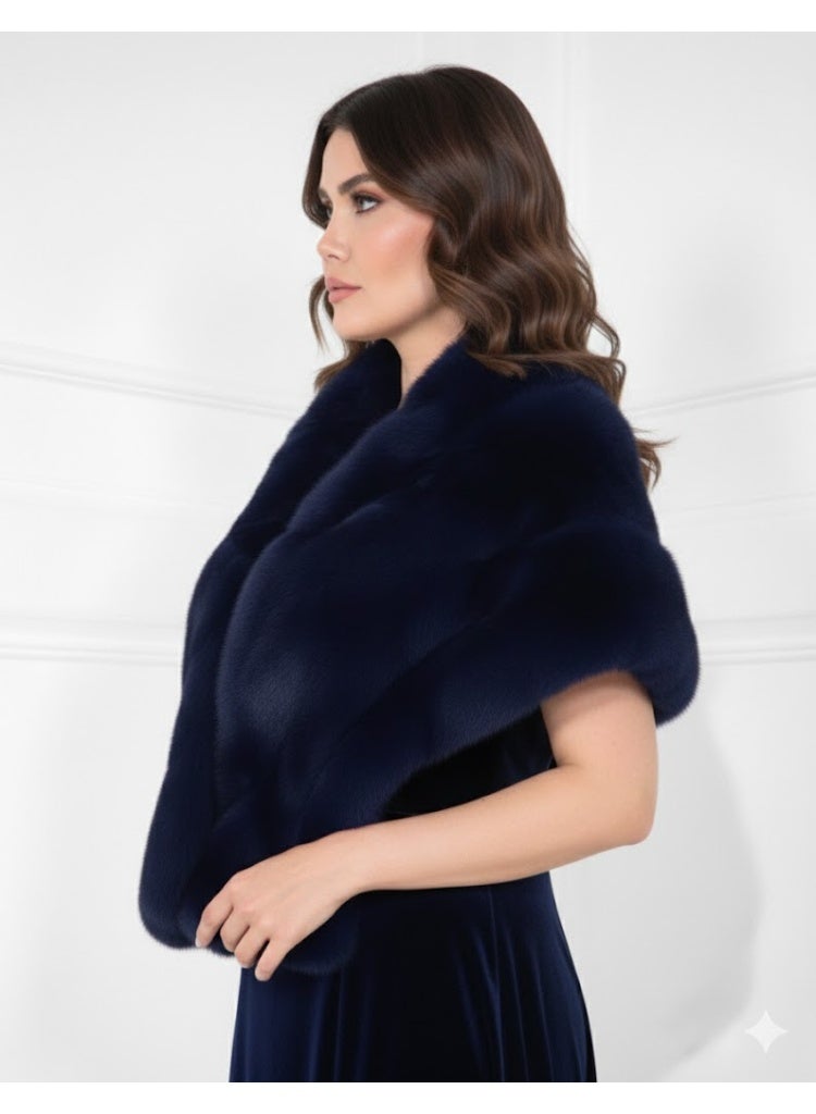 فول جوي شال شتوي نسائي فاخر من الفرو باللون الكحلي ,وشاح,سكارف شتوي يضيف لمسة ناعمه وفاخره لإطلالتك الشتوية. - Image 2